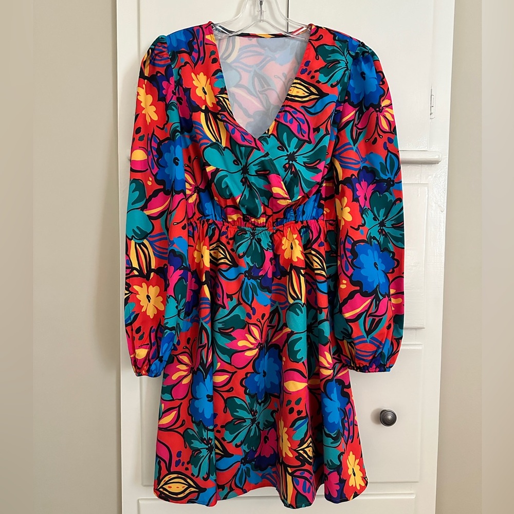 Cupshe Women’s Floral Chiffon A-line Mini Dress with Long Peasant Sleeves